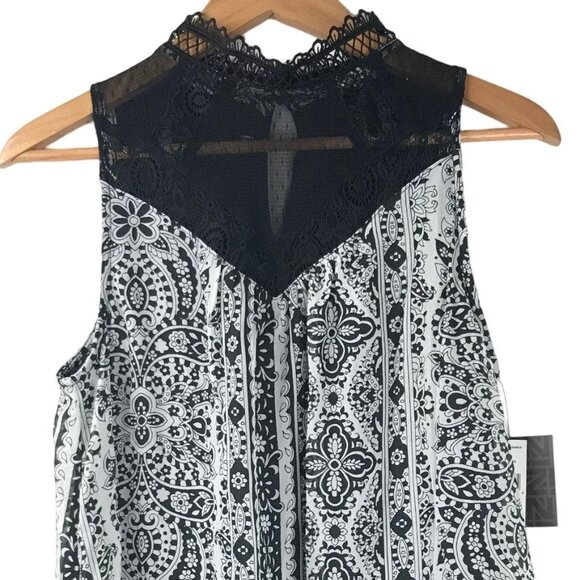 NWT iZ Byer Womens M Black Lace Blouse Aztec Tank Top Sleeveless Floral Casual - Picture 3 of 11